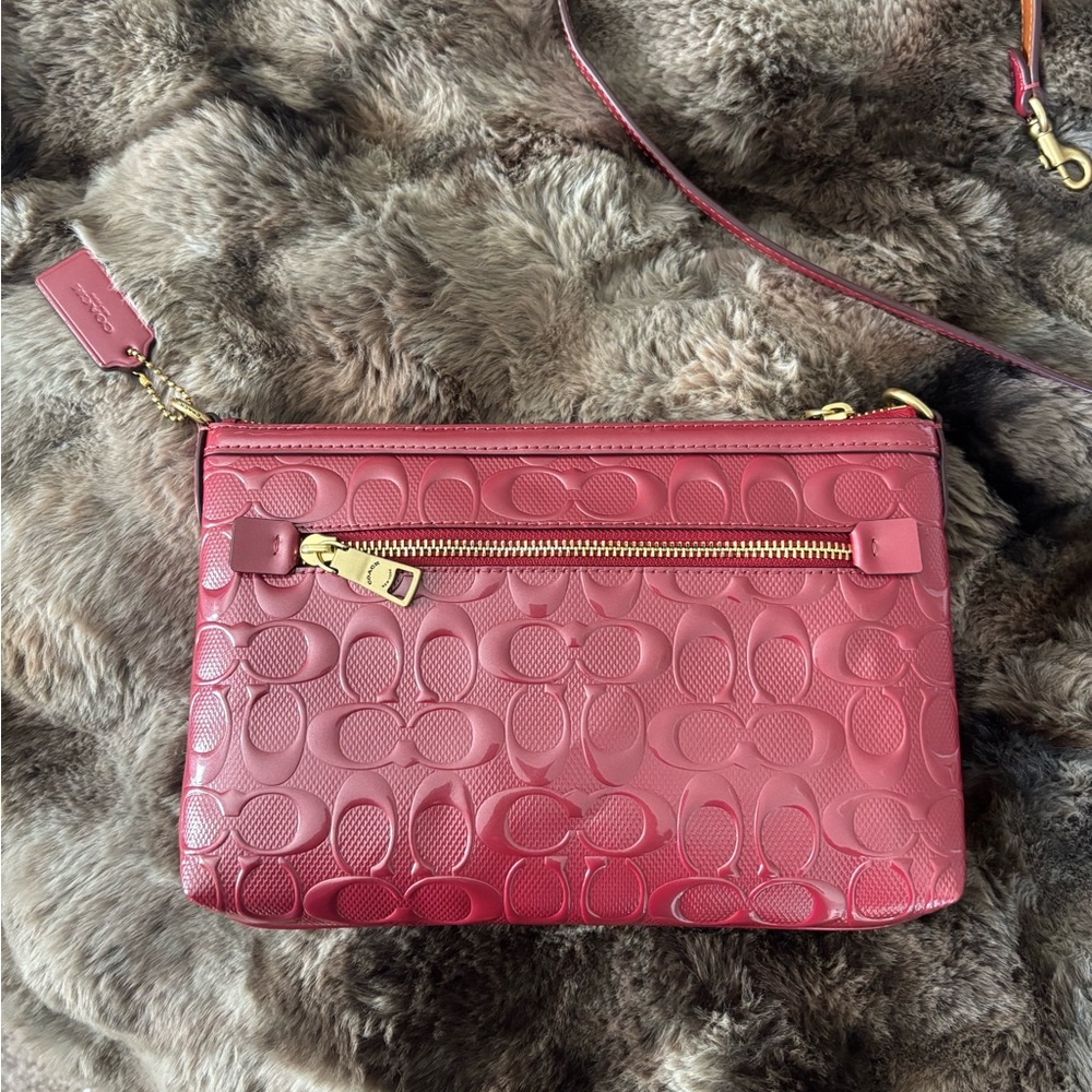 Coach Vintage Red Signature Embossed Leather Crossbody Bag